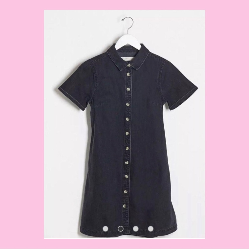 ASOS Black Denim Mini Dress with Buttons and Collar